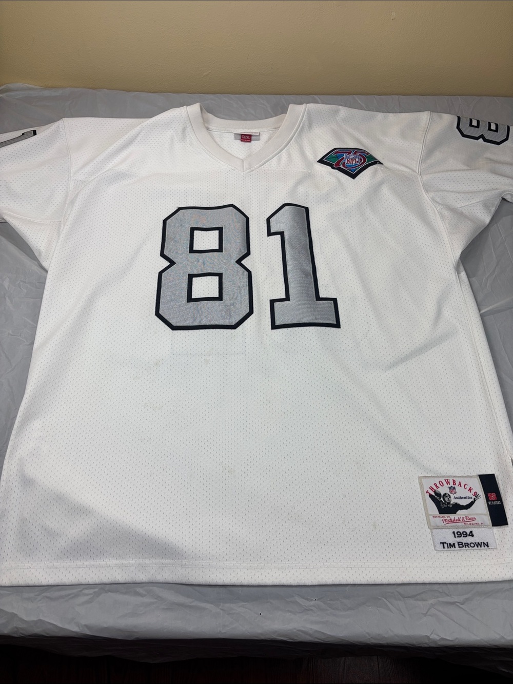 TIM BROWN MITCHELL AND NESS WHITE HEAVYWEIGHT JERSEY